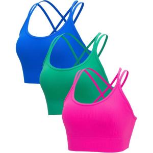 imageRUNNING GIRL Sports Bra for Women High Support CrissCross Back Padded Strappy Sports Bras Yoga Bra with Removable Cups2bluepinkgreen