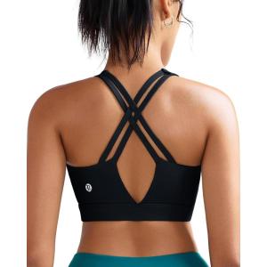 imageRUNNING GIRL Sports Bra for Women High Support Molded Cup High Impact Sports Bras with Sewn in Pads Strappy Running BraBlack
