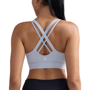 imageRUNNING GIRL Sports Bras for WomenMedium Impact Criss Cross Back Molded Cup Running Bra with Sewn in PadsGrey
