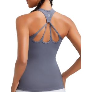 imageRUNNING GIRL Workout Tank Tops for Women Built in Shelf Bras PaddedSleeveless Gym Tops Athletic Yoga ShirtsDdeep Purple