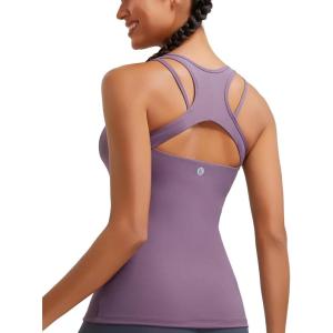 imageRUNNING GIRL Workout Tank Tops with Built in Bras for WomenCompression Shirt Strappy Back Athletic Yoga TopsAdeep Purple