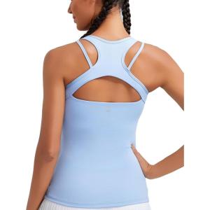 imageRUNNING GIRL Workout Tank Tops with Built in Bras for WomenCompression Shirt Strappy Back Athletic Yoga TopsAsky Blue