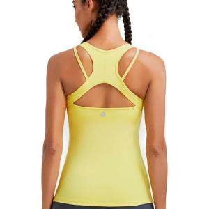 imageRUNNING GIRL Workout Tank Tops with Built in Bras for WomenCompression Shirt Strappy Back Athletic Yoga TopsAyellow