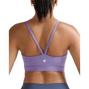 imageRUNNING GIRL Light Impact Sports Bras for Women Molded Cup Thin Strappy Sports Bra with Sewn in PadsMisty Purple