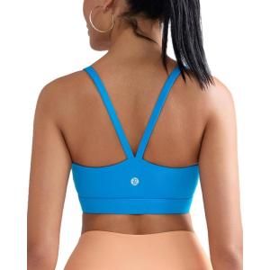 imageRUNNING GIRL Light Impact Sports Bras for Women Molded Cup Thin Strappy Sports Bra with Sewn in PadsPale Blue
