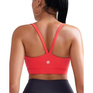 imageRUNNING GIRL Light Impact Sports Bras for Women Molded Cup Thin Strappy Sports Bra with Sewn in PadsRed