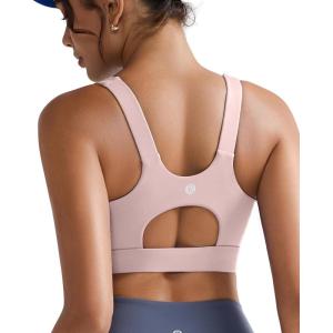 imageRUNNING GIRL Padded Sports Bras for WomenScoop Neck Racerback Sports Bra Medium Support Workout Yoga BraFlush Pink