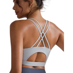 imageRUNNING GIRL Sports Bras for WomenPadded Sports Bra Tank Top Sexy Crisscross Back High Impact Longline Workout Yoga BraIcy Grey
