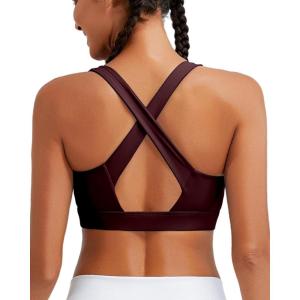 imageRUNNING GIRL High Impact Sports Bras for Women High Support Running Strappy Womens Sports Bra with Sewn in PadsBrown
