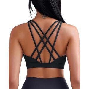 imageRUNNING GIRL Sports Bras for Women MediumHigh Impact Running Strappy Sports Bra with Removable PadsBlack
