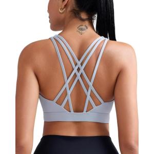 imageRUNNING GIRL Sports Bras for Women MediumHigh Impact Running Strappy Sports Bra with Removable PadsGrey