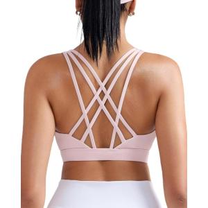 imageRUNNING GIRL Sports Bras for Women MediumHigh Impact Running Strappy Sports Bra with Removable PadsPink
