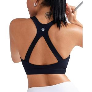 imageRUNNING GIRL Sports Bras for Women Medium Support V Neck Molded Cup Sports Bras with Sewn in Pads Racerback Running BraJet Black