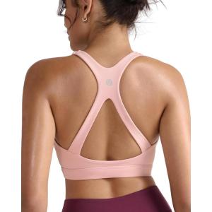 imageRUNNING GIRL Sports Bras for Women Medium Support V Neck Molded Cup Sports Bras with Sewn in Pads Racerback Running BraPink Peony