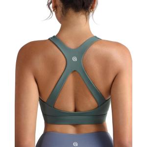 imageRUNNING GIRL Sports Bras for Women Medium Support V Neck Molded Cup Sports Bras with Sewn in Pads Racerback Running BraSage Green