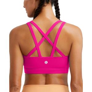 imageRUNNING GIRL Sports Bras for WomenMolded Cup Strappy Running High Support Sports Bras Workout Yoga BraHot Pink