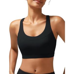imageRUNNING GIRL High Impact Sports Bra for WomenZip Front Adjustable Strap CrissCross Back Padded Workout Yoga BraAblack