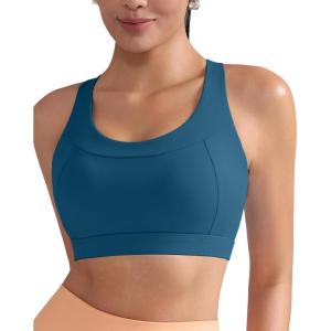 imageRUNNING GIRL High Impact Sports Bra for WomenZip Front Adjustable Strap CrissCross Back Padded Workout Yoga BraAdark Blue
