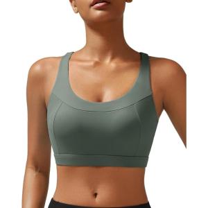 imageRUNNING GIRL High Impact Sports Bra for WomenZip Front Adjustable Strap CrissCross Back Padded Workout Yoga BraAdark Green