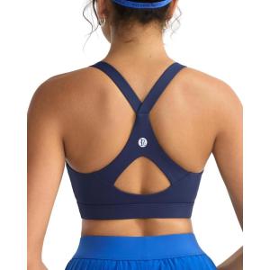 imageRUNNING GIRL Sports Bra for WomenY Back Molded Cup Strappy Running Sports Bra with Sewn in PadsNavy Blue