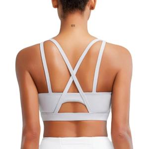 imageRUNNING GIRL Sports Bras for Women High Support Molded Cup Strappy High Impact Sports Bras for Women with Sewn in PadsGrey