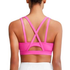 imageRUNNING GIRL Sports Bras for Women High Support Molded Cup Strappy High Impact Sports Bras for Women with Sewn in PadsHot Pink
