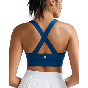 imageRUNNING GIRL Sports Bra for WomenMolded Cup Strappy Running High Impact Sports Bra with Sewn in PadsDeep Blue