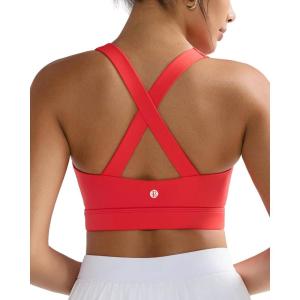 imageRUNNING GIRL Sports Bra for WomenMolded Cup Strappy Running High Impact Sports Bra with Sewn in PadsDeep Red