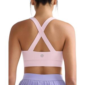 imageRUNNING GIRL Sports Bra for WomenMolded Cup Strappy Running High Impact Sports Bra with Sewn in PadsPink