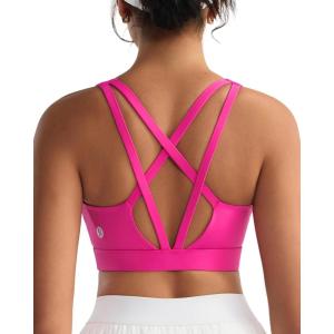 imageRUNNING GIRL Sports Bras for Women High Support Molded Cup High Impact Sports Bras with Sewn in Pads Strappy Yoga BraHot Pink