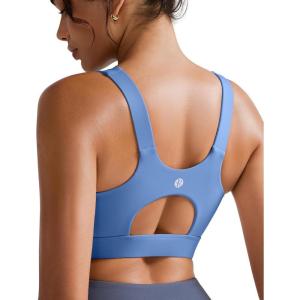 imageRUNNING GIRL Sports Bras for Women PaddedScoop Neck Racerback Sports Bra Medium Support Workout Yoga BraLight Blue