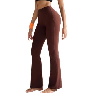 imageRUNNING GIRL Flare Pants with Pockets High Waist Yoga Pants Buttery Soft Bootcut Wide Leg Leggings for WomenBrown