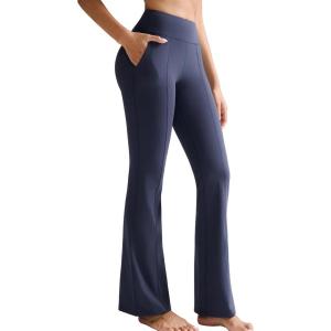 imageRUNNING GIRL Flare Pants with Pockets High Waist Yoga Pants Buttery Soft Bootcut Wide Leg Leggings for WomenNavy Blue
