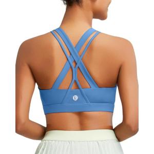 imageRUNNING GIRL Sports Bras for Women CrissCross Back Padded Strappy Sports Bras Medium Support Yoga Bra with Removable Cups1blue