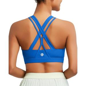imageRUNNING GIRL Sports Bras for Women CrissCross Back Padded Strappy Sports Bras Medium Support Yoga Bra with Removable Cups1brilliant Blue
