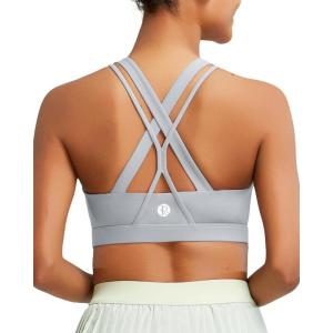 imageRUNNING GIRL Sports Bras for Women CrissCross Back Padded Strappy Sports Bras Medium Support Yoga Bra with Removable Cups1grey