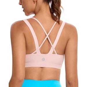 imageRUNNING GIRL Sports Bras for Women CrissCross Back Padded Strappy Sports Bras Medium Support Yoga Bra with Removable CupsDlight Pink