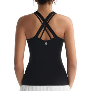 imageRUNNING GIRL Tank top with Built in Bra for WomenCompression Shirts Crisscross Back Workout Yoga TopsBlack