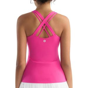 imageRUNNING GIRL Tank top with Built in Bra for WomenCompression Shirts Crisscross Back Workout Yoga TopsBright Pink