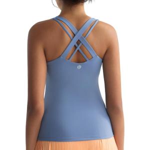 imageRUNNING GIRL Tank top with Built in Bra for WomenCompression Shirts Crisscross Back Workout Yoga TopsLight Blue