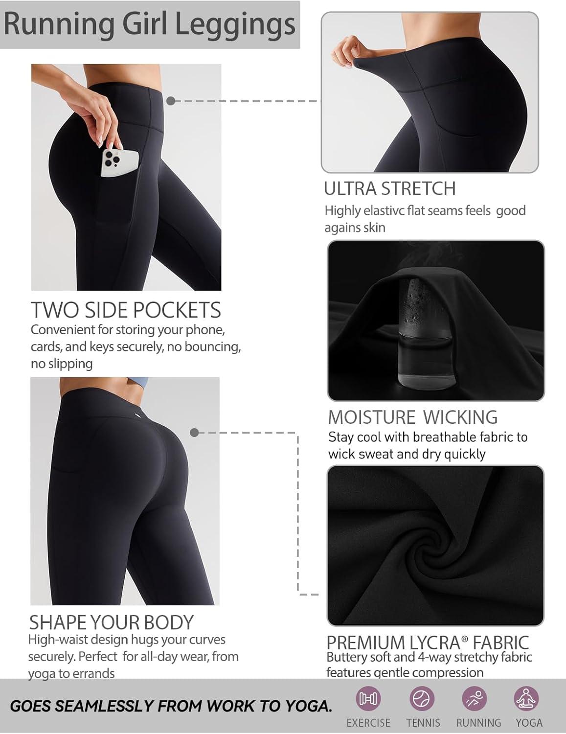 imageRUNNING GIRL Leggings for Women with PocketsFull Length High Waist Buttery Soft Workout Leggings Yoga PantsBlack