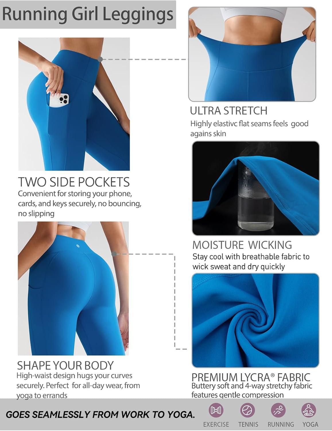 imageRUNNING GIRL Leggings for Women with PocketsFull Length High Waist Buttery Soft Workout Leggings Yoga PantsBlue