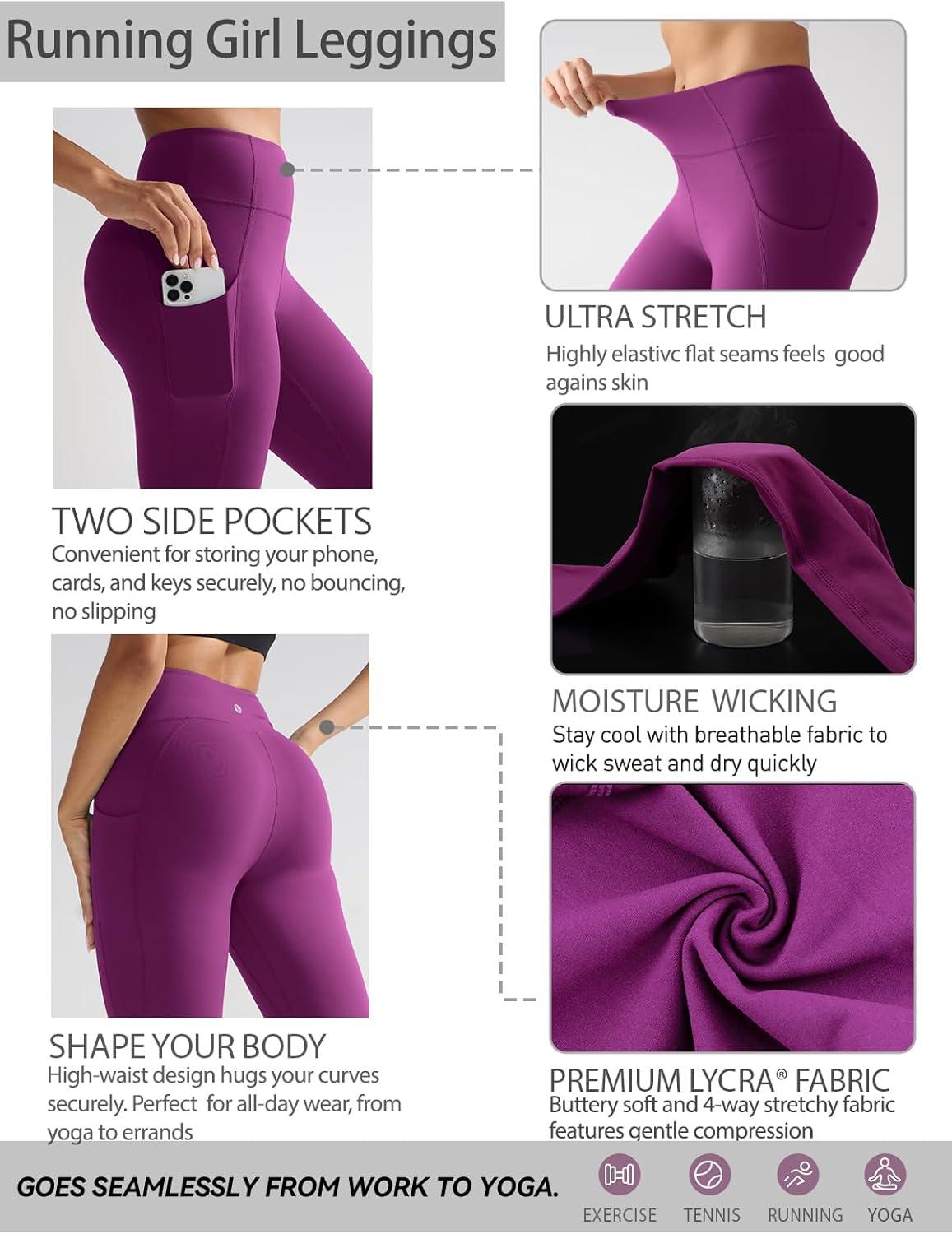 imageRUNNING GIRL Leggings for Women with PocketsFull Length High Waist Buttery Soft Workout Leggings Yoga PantsDeep Purple