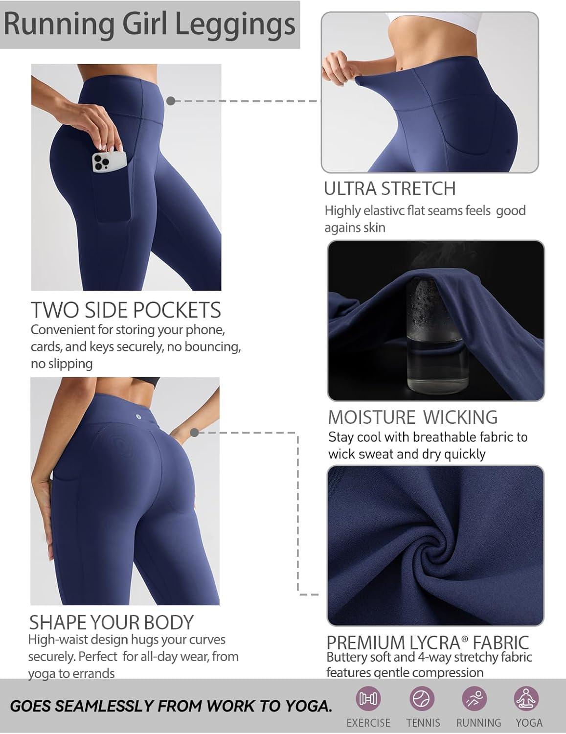 imageRUNNING GIRL Leggings for Women with PocketsFull Length High Waist Buttery Soft Workout Leggings Yoga PantsTrue Navy