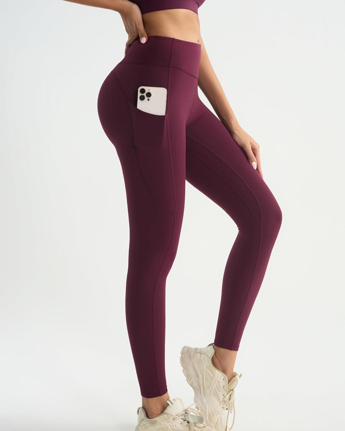 imageRUNNING GIRL Leggings with Pockets for Women Tummy Control 25quot High Waisted Yoga Pants Buttery Soft Gym Workout Yoga LeggingsRusset