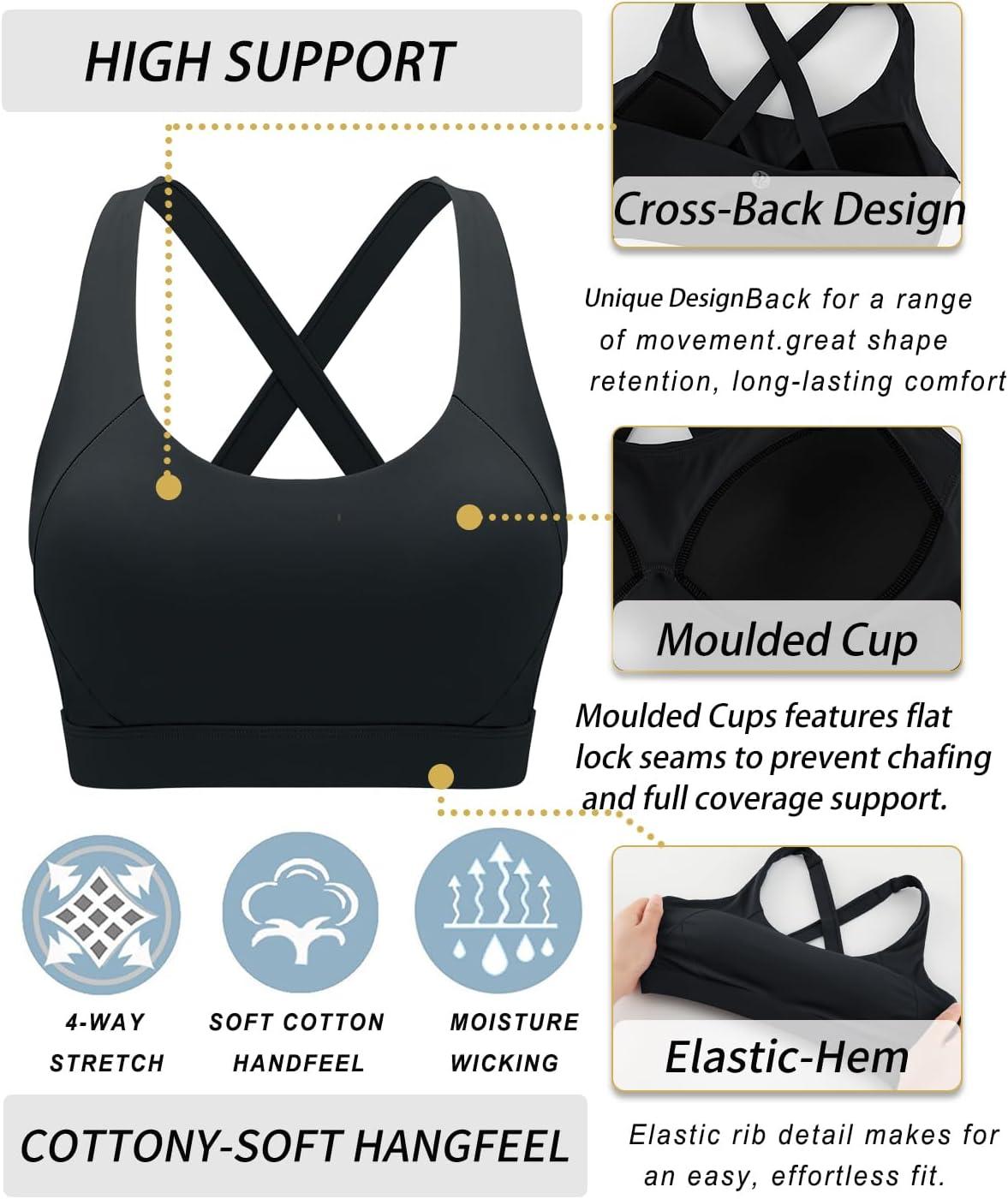 imageRUNNING GIRL Sports Bra for Women High SupportMolded Cup Strappy Running Sports Bras with Sewn in PadsBlack