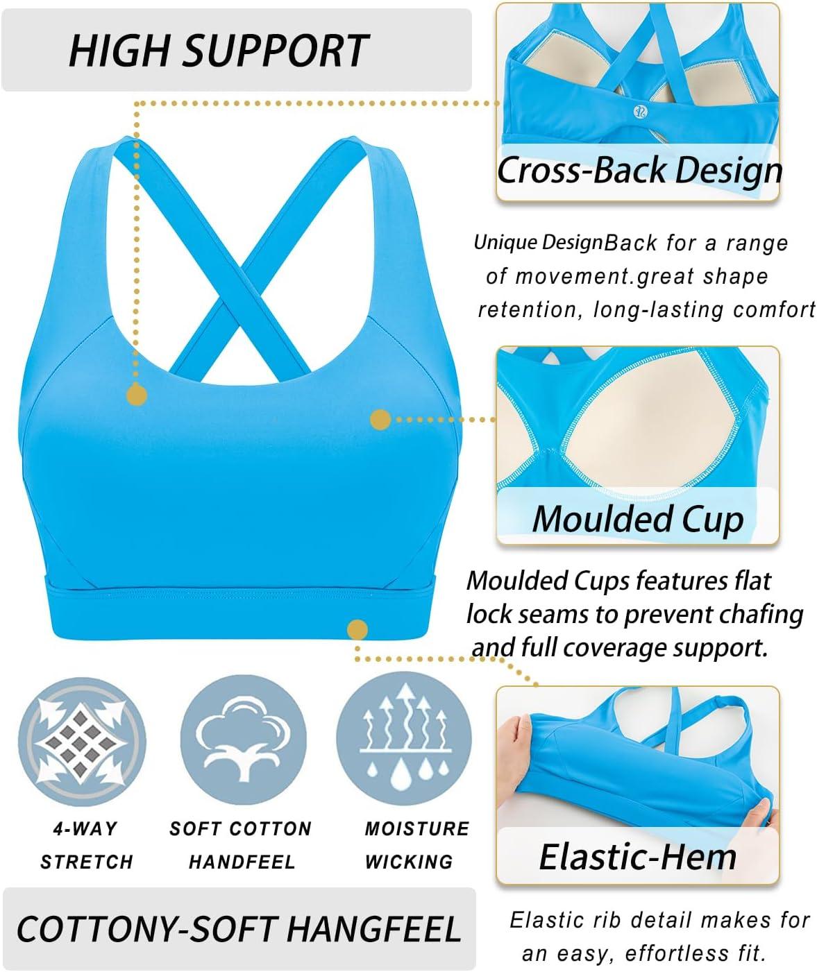 imageRUNNING GIRL Sports Bra for Women High SupportMolded Cup Strappy Running Sports Bras with Sewn in PadsBright Blue