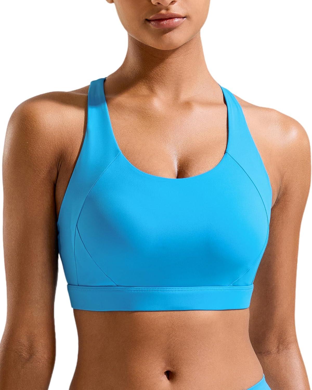 imageRUNNING GIRL Sports Bra for Women High SupportMolded Cup Strappy Running Sports Bras with Sewn in PadsBright Blue