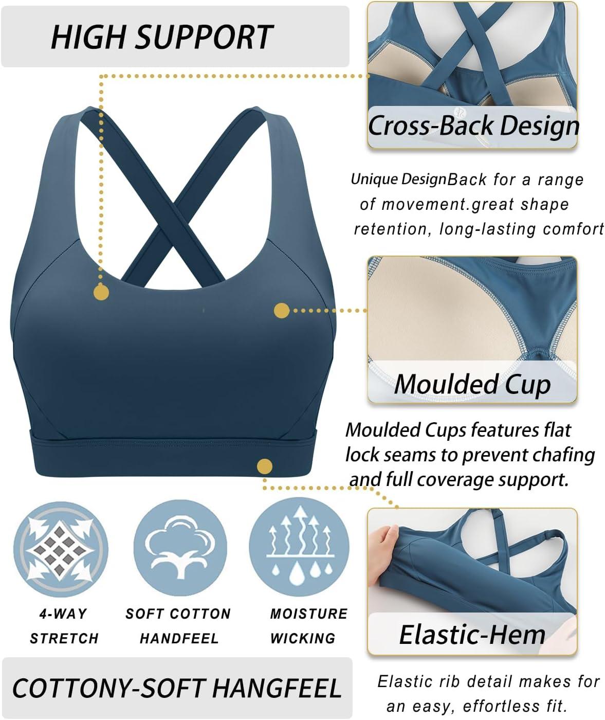 imageRUNNING GIRL Sports Bra for Women High SupportMolded Cup Strappy Running Sports Bras with Sewn in PadsDark Blue