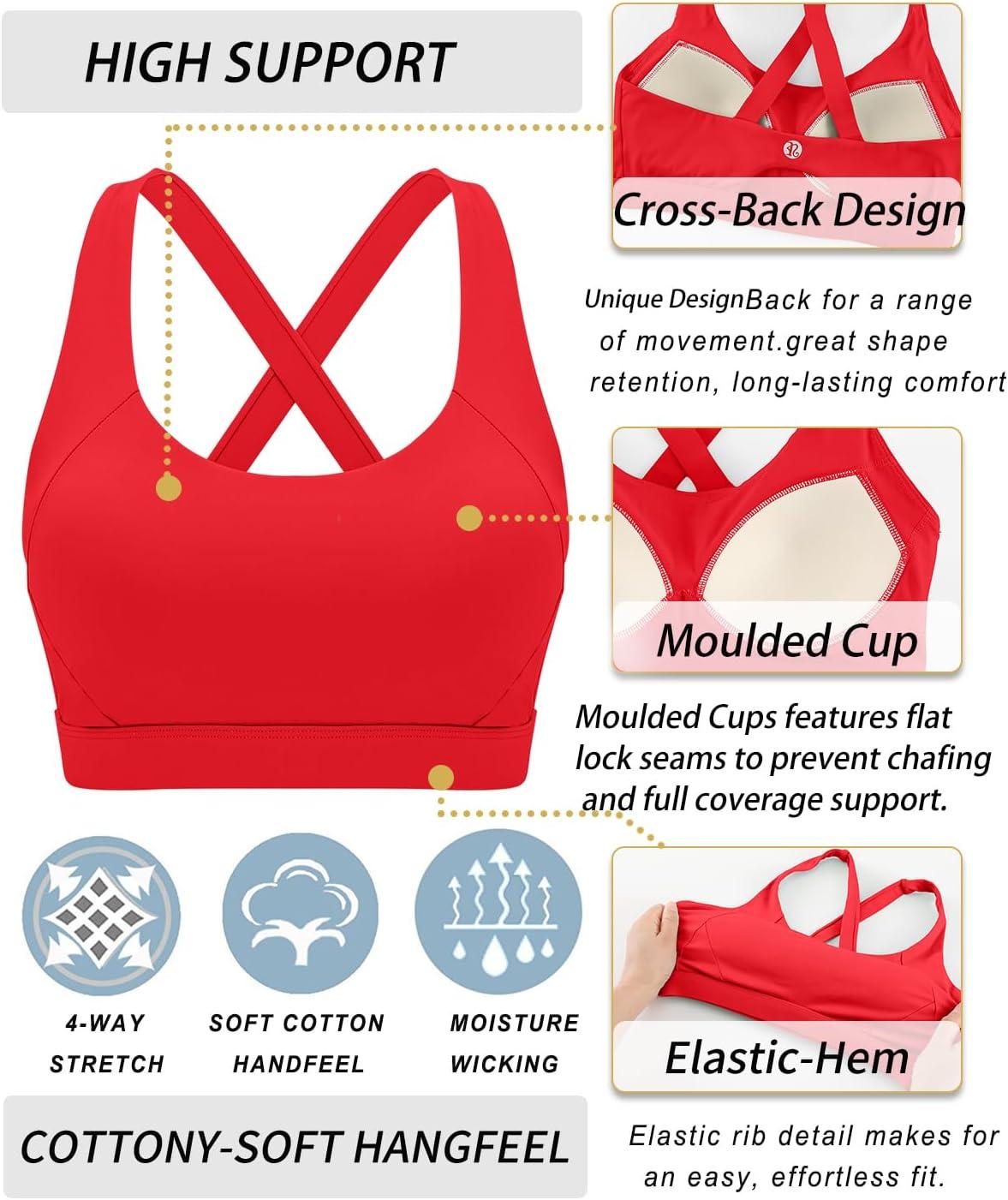 imageRUNNING GIRL Sports Bra for Women High SupportMolded Cup Strappy Running Sports Bras with Sewn in PadsDeep Red